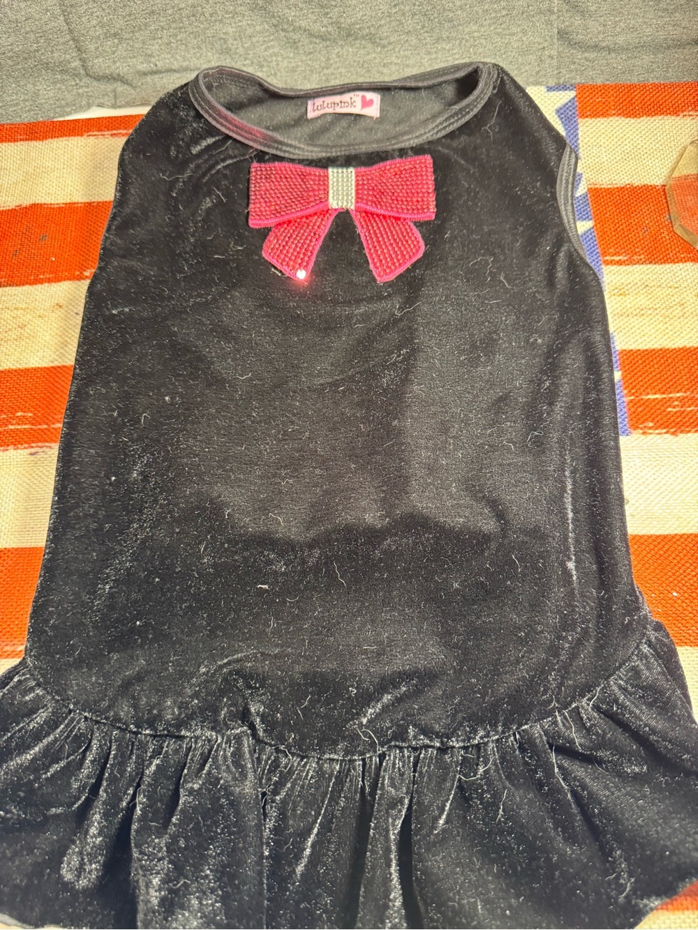 lululemon athletica Black Velvet Dog Dress with Pink Bow Accent